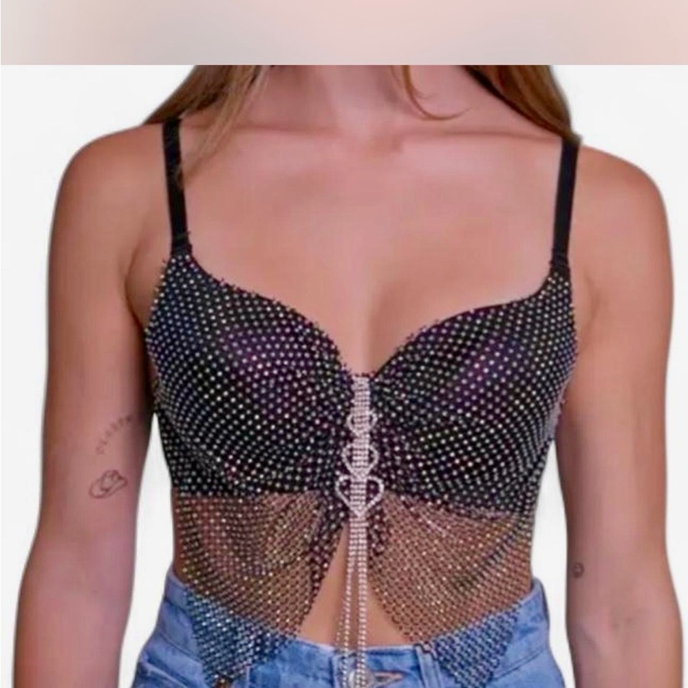 Chic Black Crystal Women's Crop Top